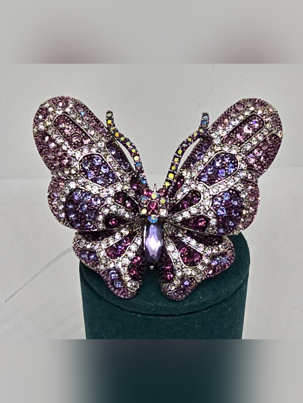 Purple Crystal Butterfly Silver-Tone Ring